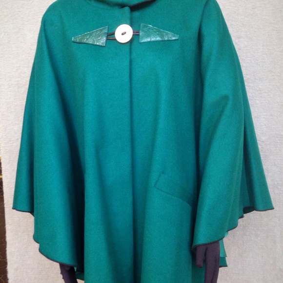 New! Cashmere Blend Wool Teal Cape - Picture 3 of 6